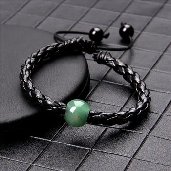 

Black Rope Woven Bracelets For Men Women Bead Charm Leather Cord Adjustable Bracelet Natural Stone Bracelet Male Healing Jewelry