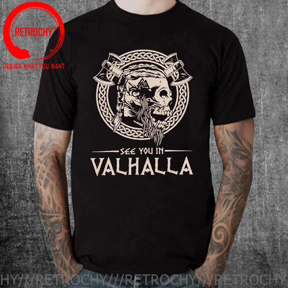 Vintage See You In Valhalla Thor Vikings Ragnar Rising Walhalla Wodan Valknut Odin T-Shirt Viking Warriors T Shirt Uomo Tees Top
