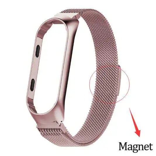 Rovtop, магнитный браслет на запястье, ремешок для Xiaomi MiBand 4, 3, MiBand 3/4, металлический браслет, ремешок на запястье из нержавеющей стали - Цвет: Magnet Rose Pink