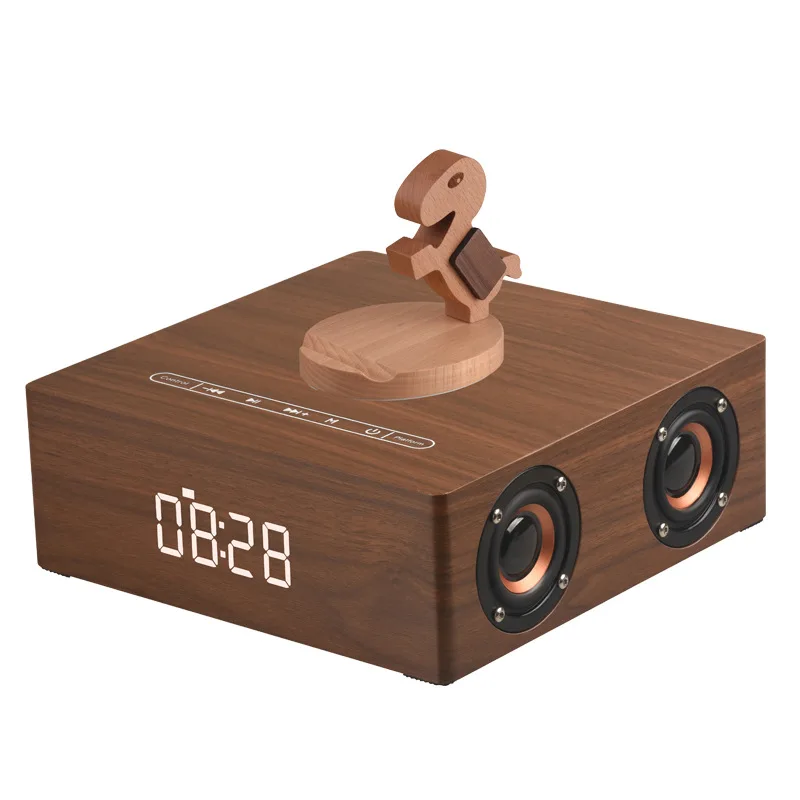 Q5C Clock Version Wooden Bluetooth Speaker Home Mobile Computer Alarm Clock Audio U Disk Playback