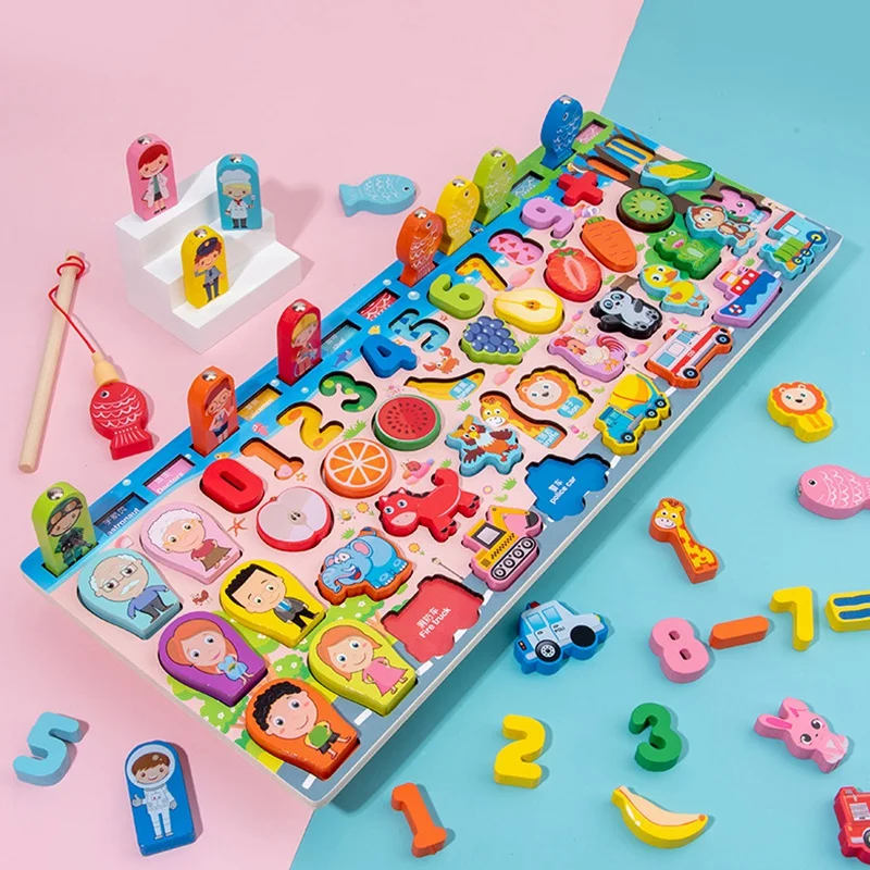 

Educational Wooden Toys Family Shape Cognition Color Matching Game Animal Fruit Letter Preschool Toy