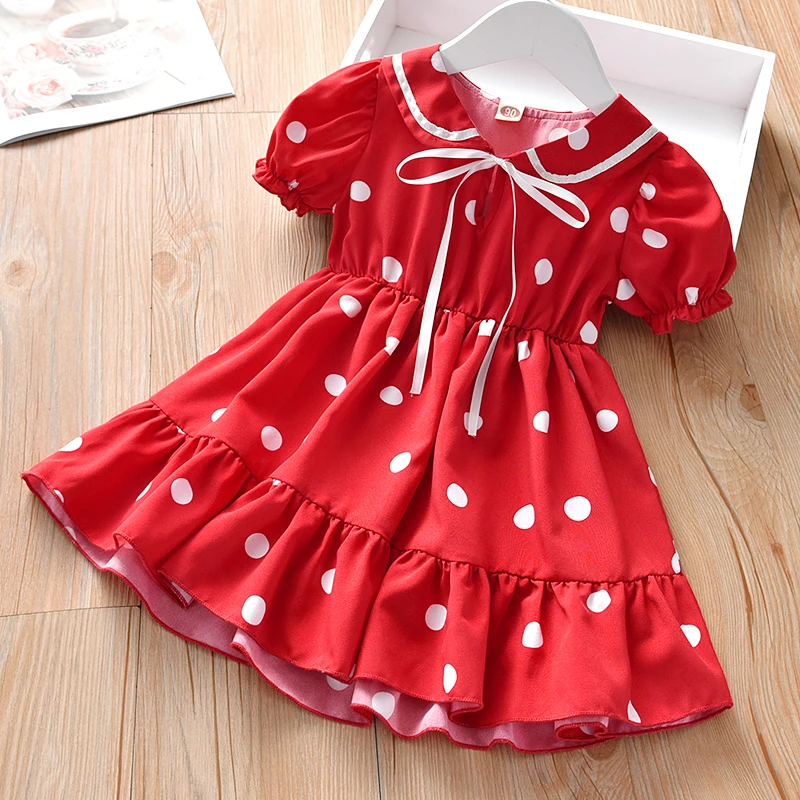 

Girls Dress Summer Dresses Print Dot Red Blue White Cute Vestidos Kids Dress for Girls Robe Roupas Casual Chiffon Straps