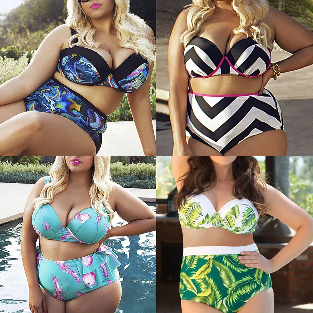 

Womens Plus Size Swimwear 2 Piece Floral Retro Swimsuits High Waist Bikini OversizeHot Tummy Control Bikini Set