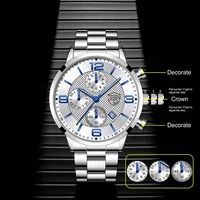 Luxury Mens Gold Stainless Steel Watches Fashion Men Business Leather Quartz Watch Man Calendar Luminous Clock relogio masculino 2