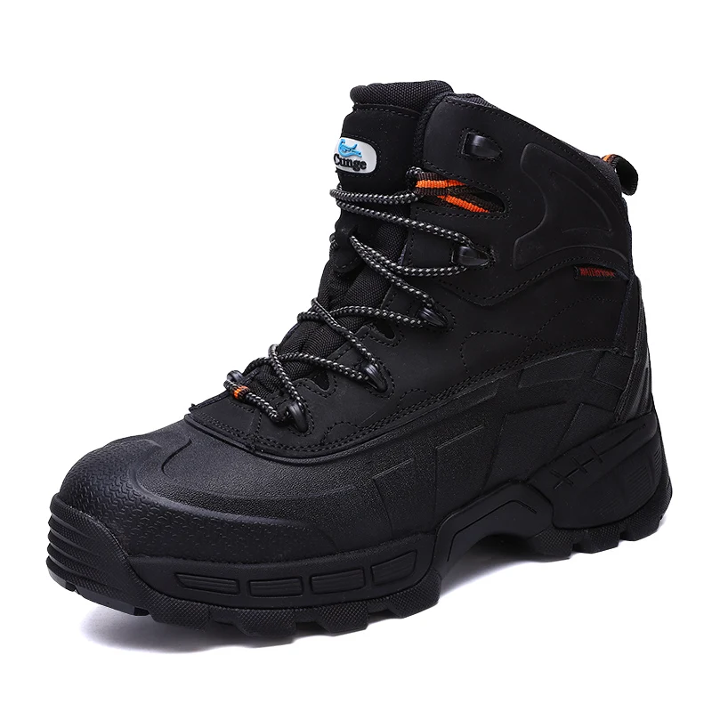 Cungel/Новинка; зимняя мужская рабочая обувь из хлопка со стальным носком; высокие ботинки с мехом; Мужская защитная обувь с защитой от проколов - Цвет: 018-black