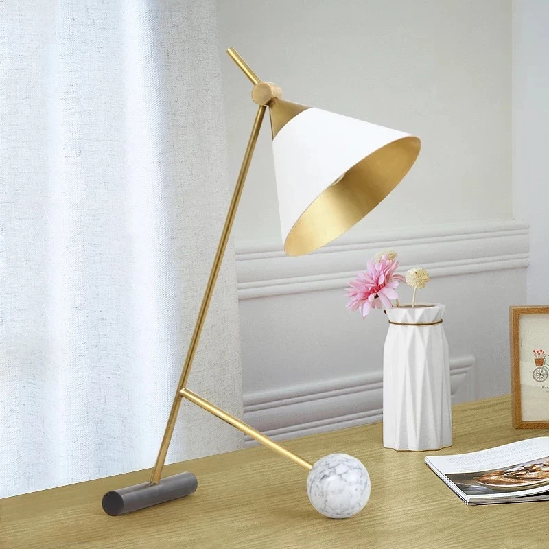 

Postmodern Metal LED Desk Lighting Creative Marble Base Decoration Reading Lamp Hotel Home Bedroom Bedside Desk Work Table Lamp