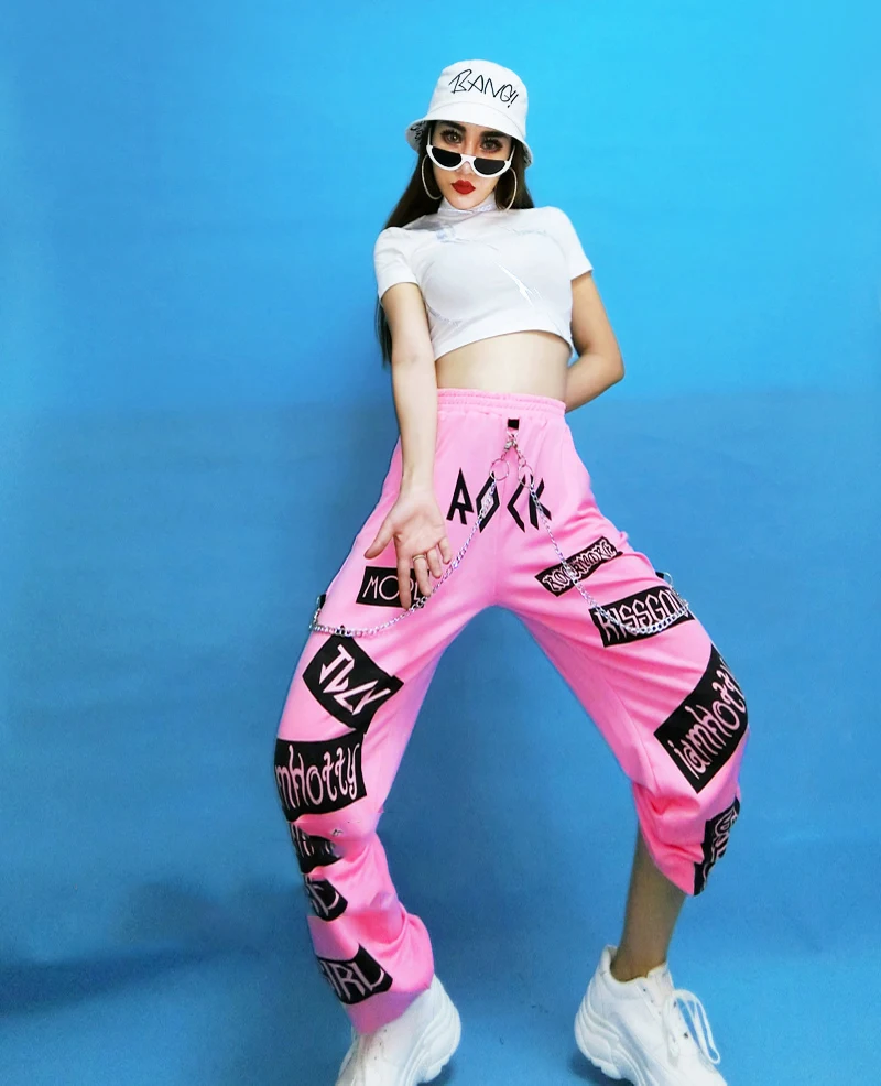 Jazz Dance Costumes Nightclub Singers Dancer Fashion Pink Pants Pole Dance Cosplay Rave Clothes DJ DS Gogo Women Hip Hop Set DNV11976