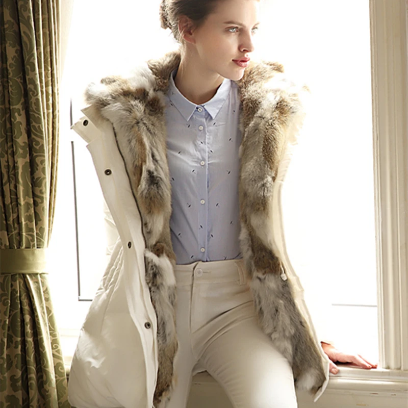 Fashion 2020 White Duck Down Winter Jackets Women Real Rabbit Fur Collar Thick Warm Coat Female &ampWomen Jacket YXR355 | Женская одежда
