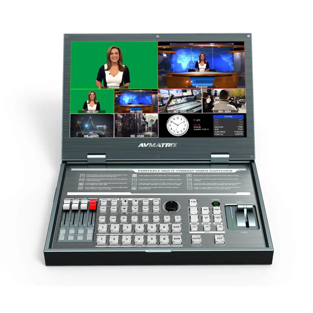 Avmatrix PVS0615 Portable 6 Channel Multi-Format Video Switcher SDI HDMI Mixer With 1080p Record