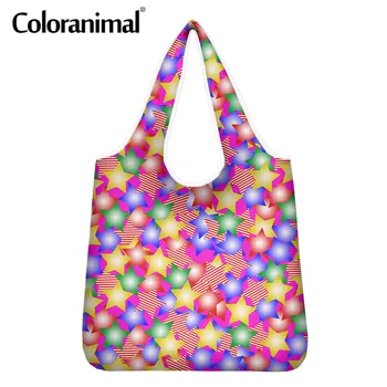 

Coloranimal Colorful Pattern Women Eco-Friendly Bag Protable Foldable Storage Tote Shopper Bag Female Large Grocery Bag Bolsa