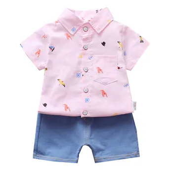 

2020 summer new boys clothes casual cartoon print short sleeve shirt + shorts Baby boy suit 2 pieces