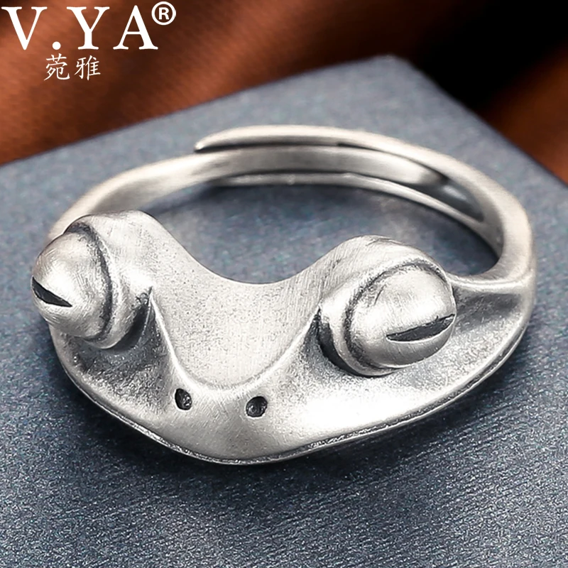 

V.YA 925 Sterling Silver Frog Open Rings for Women Men Vintage Punk Animal Figure Ring Thai Silver Fashion Party Jewelry