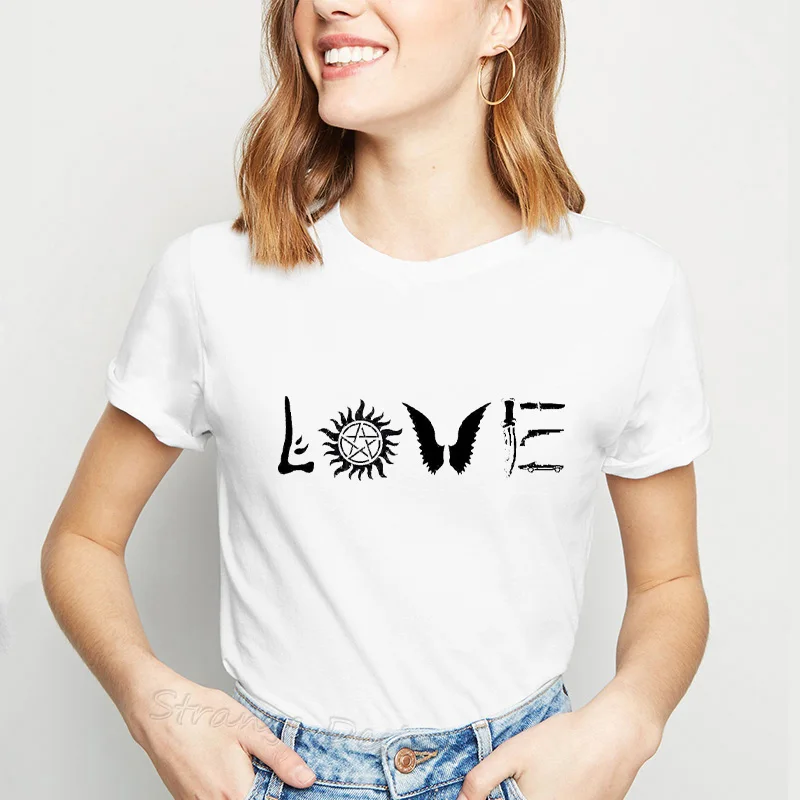 Женские летние футболки с принтом Love супернатуральные изображением владения