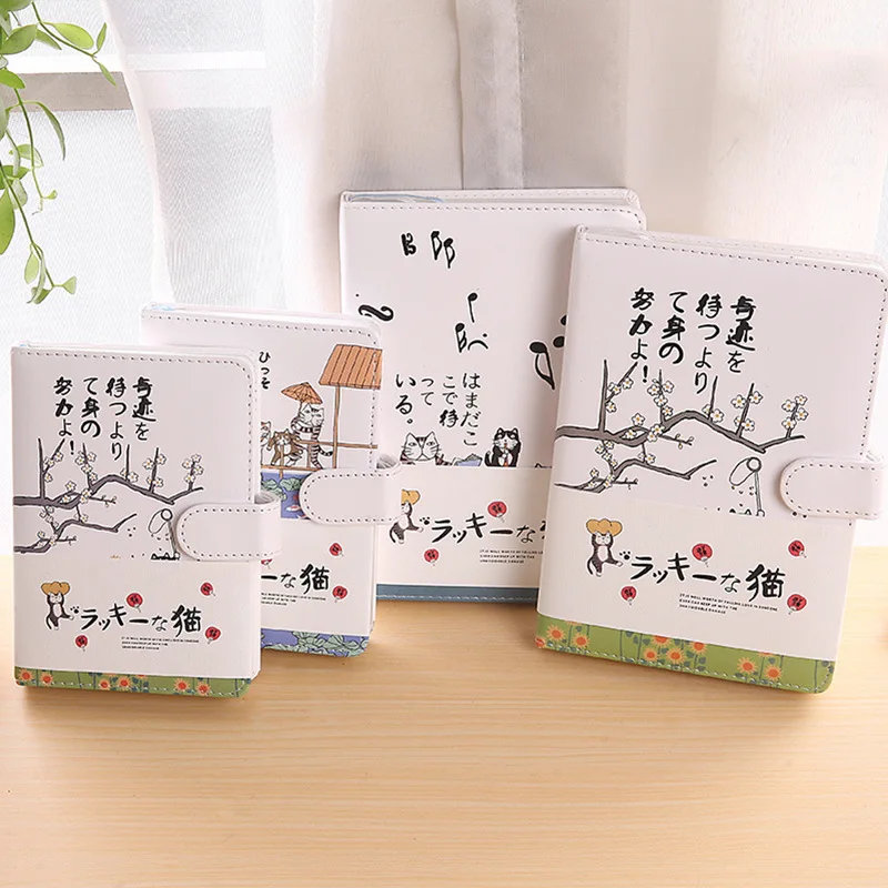 Kawaii кожаный блокнот милый счастливый кот японская ручная книга ежедневник Filofax канцелярские принадлежности Школьные принадлежности подарок