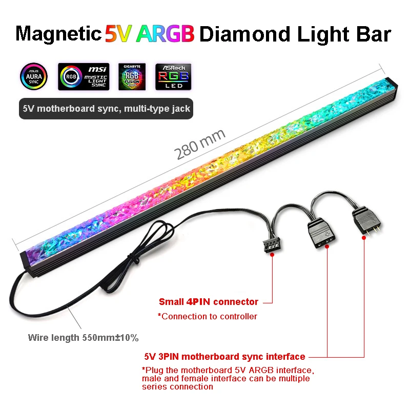 Алюминий сплав RGB светодиодный светильник бар Настольный ПК чехол с бриллиантами