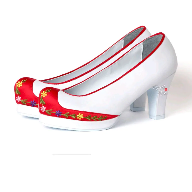 Южнокорейская импортная женская свадебная обувь на крючках; белые туфли с вышивкой на высоком каблуке 5 см