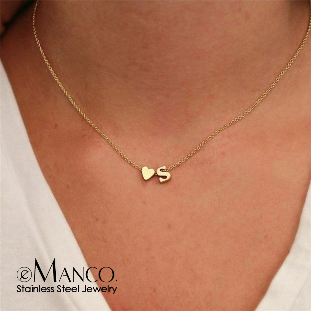 Initial Necklace Name Jewelry Choker Diy Women Chain Heart-Letter Custom Gold Stainless-Steel-316l