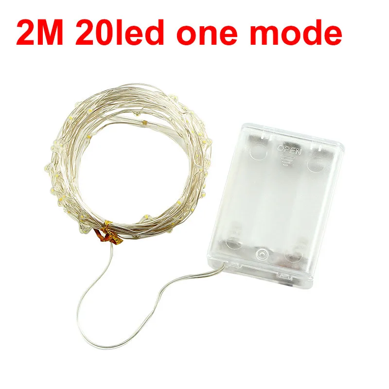 2m 20led one mode Сказочные гирлянды, 8 режимов, 33 фута, 100 Led, с батареей, Рождество, свадьба, таймер, управление, водонепроницаемый, медный провод, мерцание - Испускаемый цвет: 2m 20led one mode