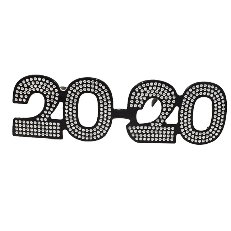 Черный New Year Eyeglass Funny Glitter Plastic Eyewear New Year's Eve Party Glasses Photo Prop Happy New Year Party - Цвет оправы: Черный
