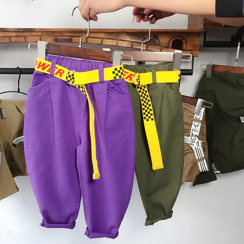 B2019 корейский стиль, для мужчин и женщин, для детей, для малышей, саржевая рабочая одежда, шаровары, модные повседневные штаны