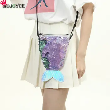 

Lightweight Messenger Bag Children Small Laser Sequins Shoulder Zipper Cartoon Fish Tail Shoulder Crossbody Bag for Travel