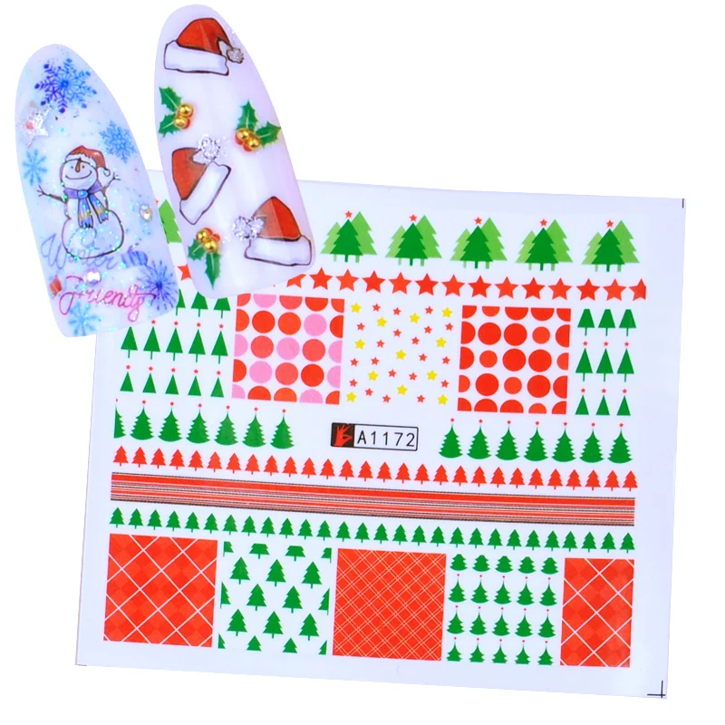 1 лист 3D наклейки для ногтей Санта Клаус Наклейки для Ногтей s Рождество слайдер украшения Маникюр переводные наклейки - Цвет: YZW-2172
