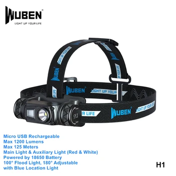 

Wuben H1 18650 LED USB Rechargeable Camping Headlights 180° Adjustable Waterproof Hiking Forehead Flashlight with Located Light