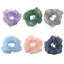 Мягкое клетчатое кольцо-повязка для волос из органзы, летние элегантные женские аксессуары для волос, милая шифоновая повязка на голову, милые Галстуки для волос для девочек