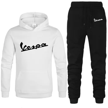 

New Winter Tracksuits Men Set Thicken Vespa print Hoodies+Pants Suit Spring Sweatshirt Sportswear Set Male Hoodie Sporting Suit