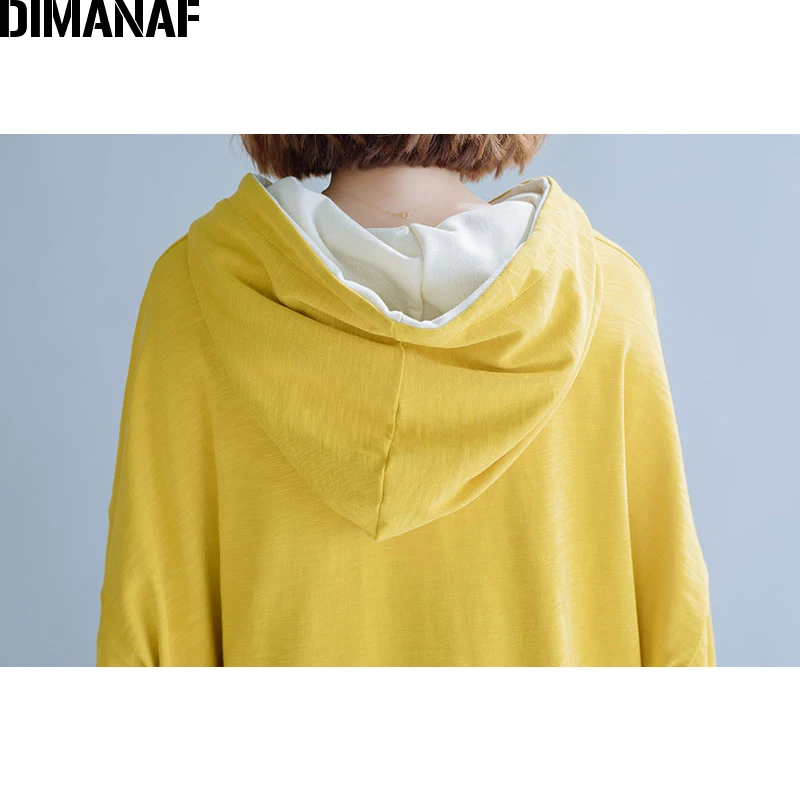  DIMANAF Plus Size Women Hoodies Sweatshirts Autumn Winter Long Sleeve Big Size Loose Cotton Solid F