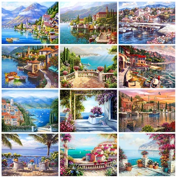 

Gatyztory Frame Seaside Painting By Numbers Canvas Colouring Landscape Handpainted Artwork Diy Gift Home Wall Decor 60×75cm