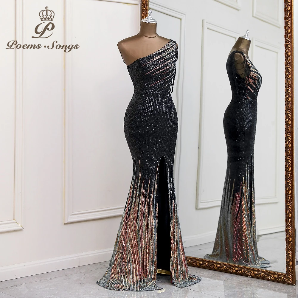 Exquisite One shoulder style evening dress prom dresses evening gowns vestidos de fiesta robe de soirée de mariage evening gowns