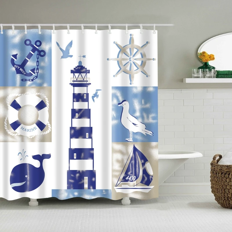 

Anchor Bird Shower Curtain Bathroom Waterproof Polyester Fabric With 12 Hooks