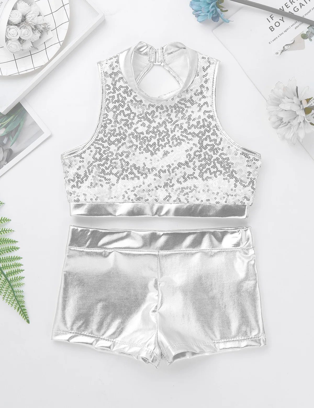 Sequins Kids Girls Jazz Dance Costumes Ballet Gymnastics Leotard Shorts Set for Birthday Gift Ballet Class Performance Clothes Sequins Kids Girls Jazz Dance Costumes Ballet Gymnastics Leotard Shorts Set for Birthday Gift Ballet Class Performance Clothes