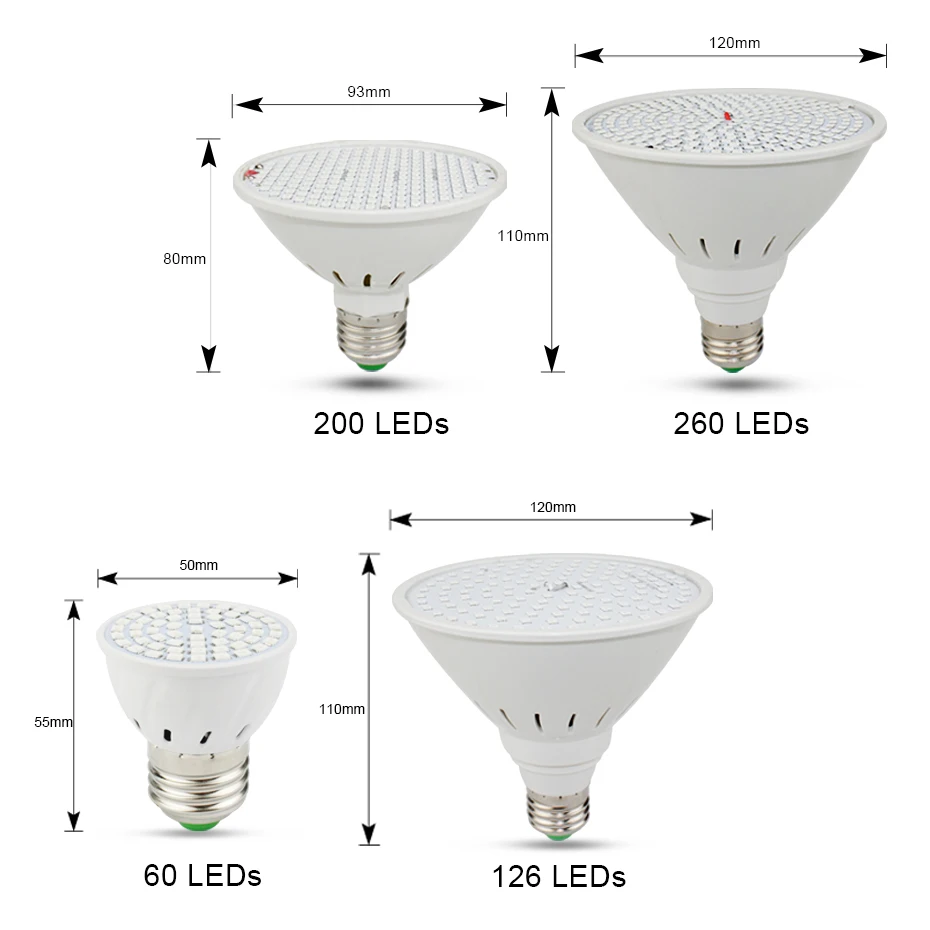 E27, лампа для выращивания растений, полный спектр, светильник 2835 SMD, ЕС, США, с зажимом, 60 светодиодов/126 светодиодов/200 светодиодов/260 светодиодов, AC85-265V, светильник для выращивания растений