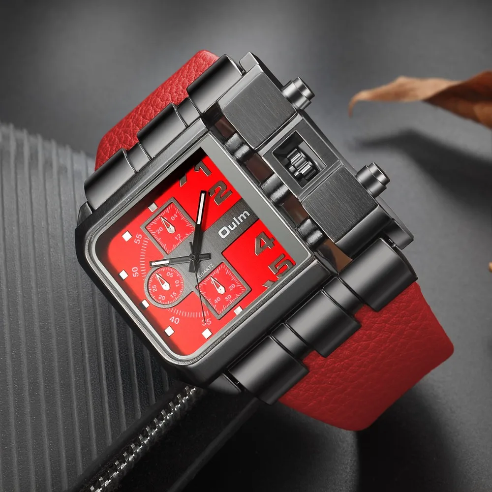 Роскошный бренд OULM спортивные мужские часы Relogio Masculino большой квадратный Размер наручные мужские кварцевые часы широкие наручные часы с ремешком из искусственной кожи