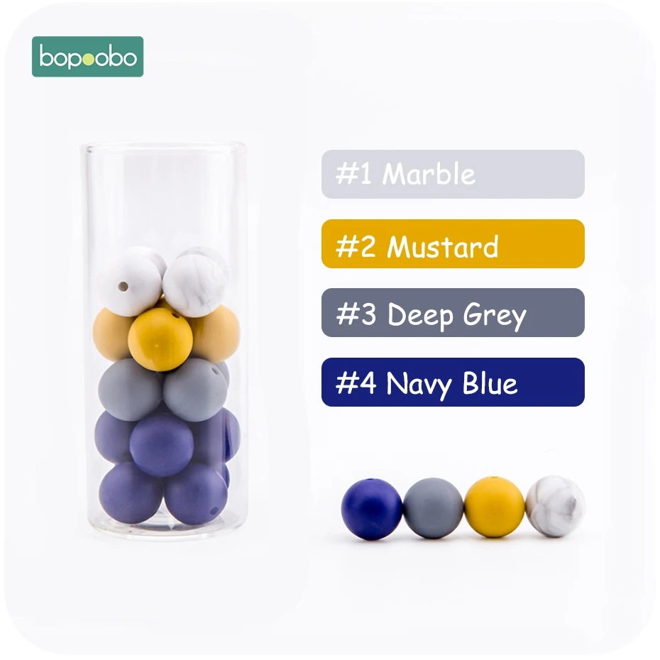 Bopoobo 15 мм 30 шт 4-6 месяцев силиконовый бисер ребенок Прорезывание Зубов Бусины безопасные и натуральные Экологичные нетоксичные не BPA Силиконовые Бусины - Цвет: Mustard-Navy
