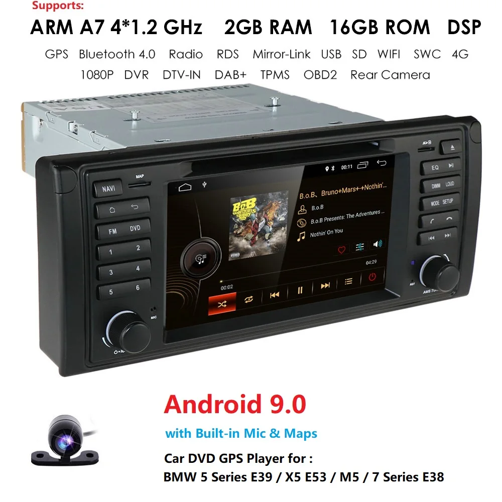 

Ossuret 1 DIN 7 Inch Android 9.0 Car DVD Player For BMW X5 E53 E39 E38 M5 GPS Navigation 2GRAM 16GROM RDS DSP IPS DAB SWC BT CAM