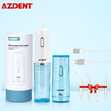 AZDENT AZ-008, дорожный ирригатор для полости рта, зубная нить, USB Перезаряжаемый, складной, водонепроницаемый, 4 режима, струя воды, Флоссер, 210 мл, подарок, 5 насадок