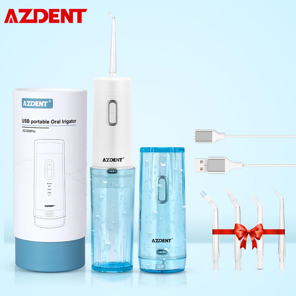 AZDENT AZ 008 Reise Oral Irrigator Dental Flosser USB Aufladbare Falten Wasserdichte 4 Modi Wasser Jet Flosser 210ML Geschenk 5 tipps-in Mundduschen aus Haushaltsgeräte bei