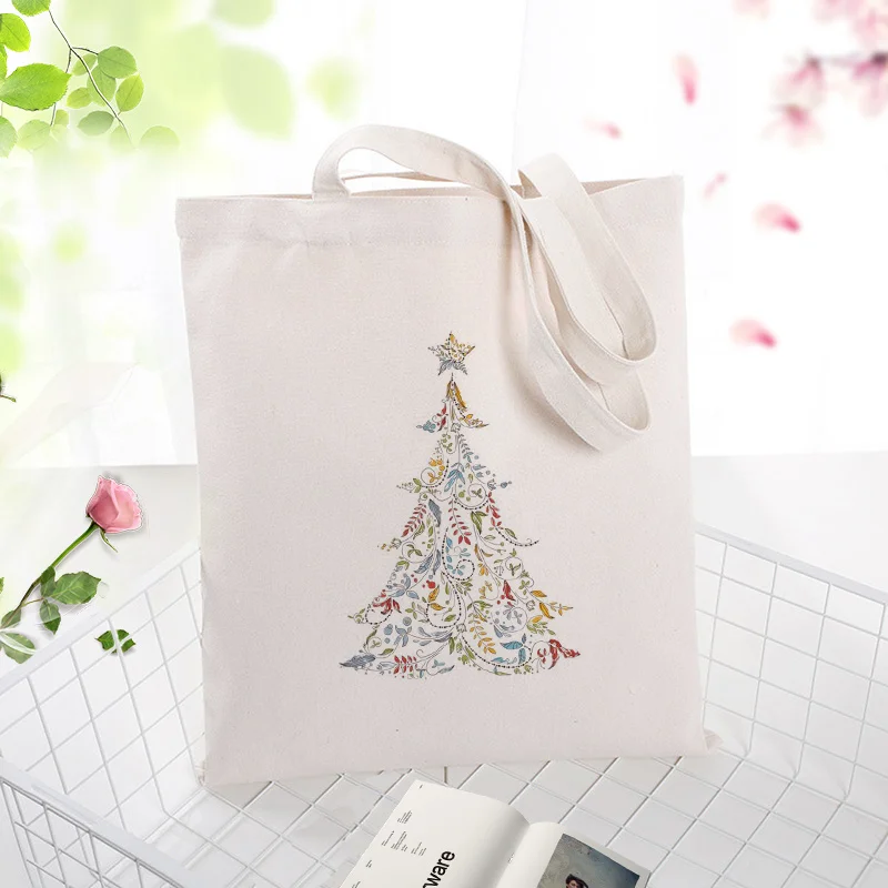 

Canvas Handbag christmas Shopping Bag Tote Bag Text DIY Daily Use Custom Print Logo Eco Reusable Recycle