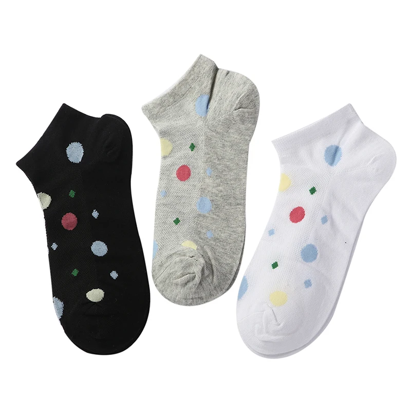 3 пар/лот, женские носки, одноцветные, чистый хлопок, женские, средней длины, свободные, Ретро стиль, повседневный стиль, для девочек, в горошек, носки Harajuku, дышащие
