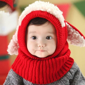 

2020 New Baby Autumn And Winter Children Hat Cute With Ears Dog Baby One-piece Hat Warm Baby Wool Hat