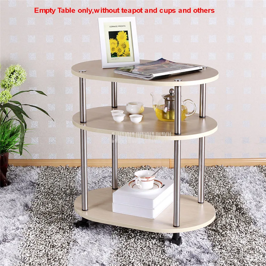  3 Layer Modern Movable Oval Shape Tea Table With Wheel Design Living Room Bedroom Sofa Side Corner  - 4000194490822