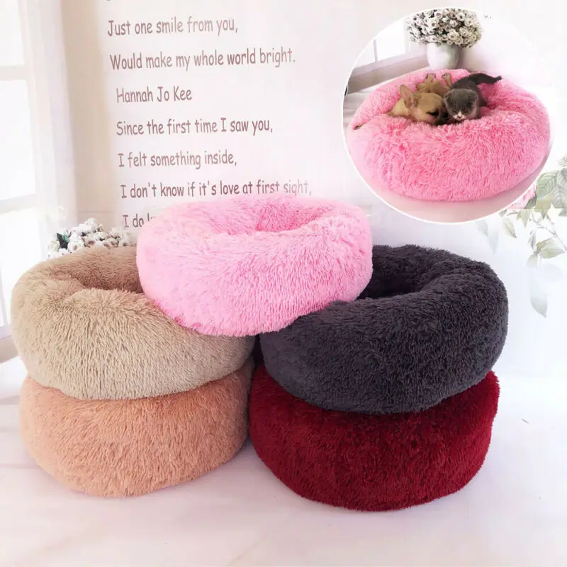 

Pet Dog Cat Calming Bed Warm Soft Plush Round Cute Nest Comfortable Sleeping Pet Dog Cat Bed