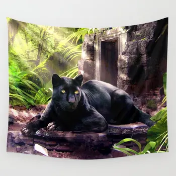 

Protector of Ancient Tempels Tapestry Black Panther Wall Hanging Room Bedspread Beach Mat Tapestries Home Decoration Accessories