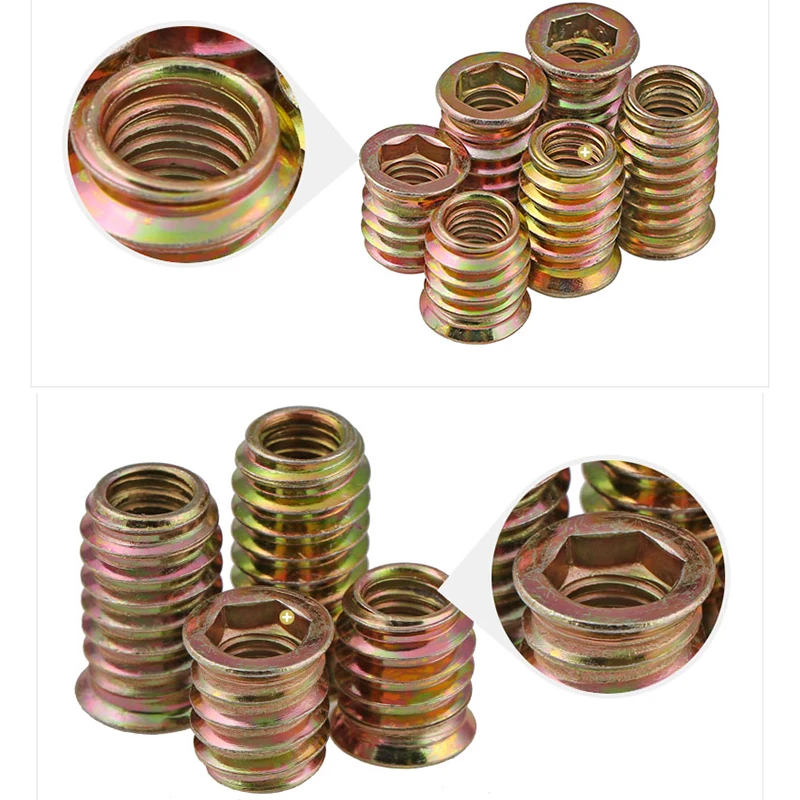 Threaded Insert Nut Carbon Steel Countersunk Hex Socket Drive For Wood Furniture M6 M8 M10
