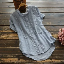 

2021 New Summer Women's Shirt Lace Short-sleeved Shirt Loose Lotus Leaf Collar Shirt Womens Tops and Blouses