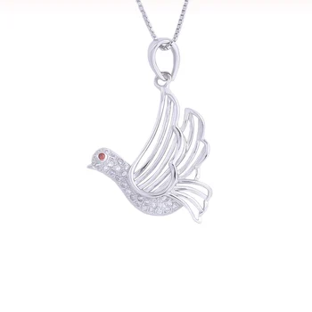 

925 Sterling Silver Zircon Peace Dove Pigeon Female Pendants Hollow Bird Necklaces For Women Long Chain Fashion Jewelry