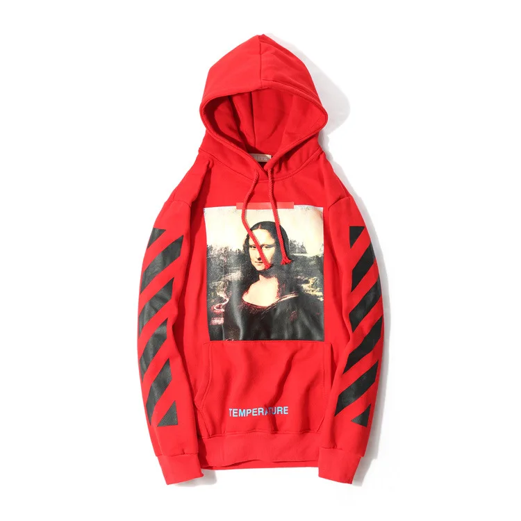 

Europe And America Popular Brand off White Hip Hop Mona Lisa Printed Loose-Fit Hooded Men And Women Couples plus Velvet Hoodie